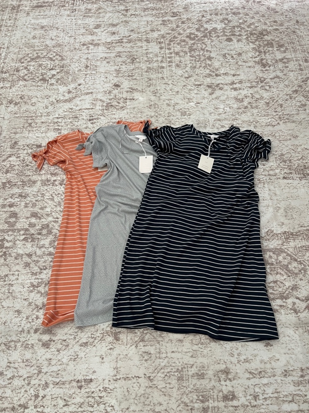 Lauren Conrad Knit Dresses - Navy Stripe, orange stripe & Gray Dot, size M, NWT